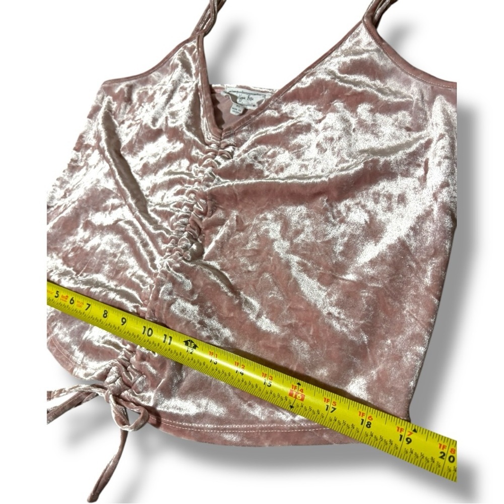 Hippie Rose Baby Pink Velour Ruched Drawstring Thin Straps Cropped Camisole Top - Picture 14 of 16